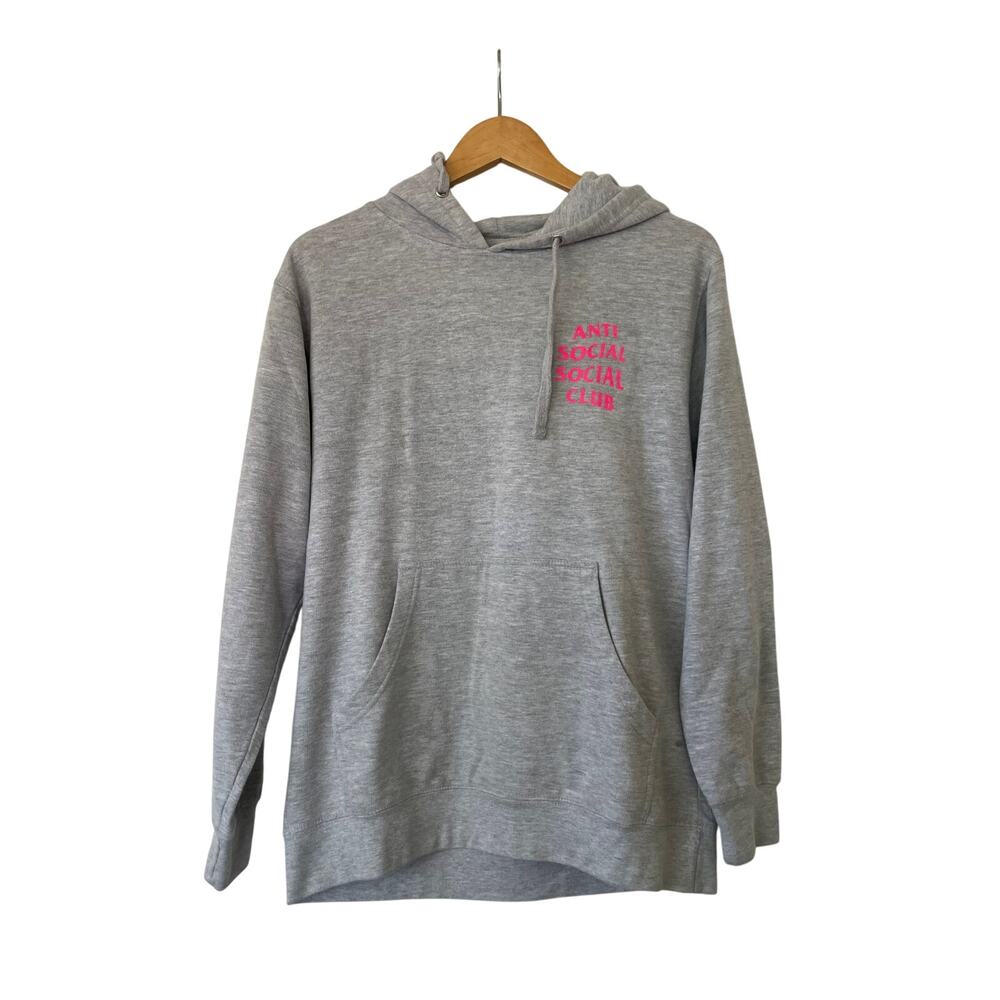 Anti-Social Social Club Men's 100% Cotton Gray Hoodie with Pink Writing • Sz S